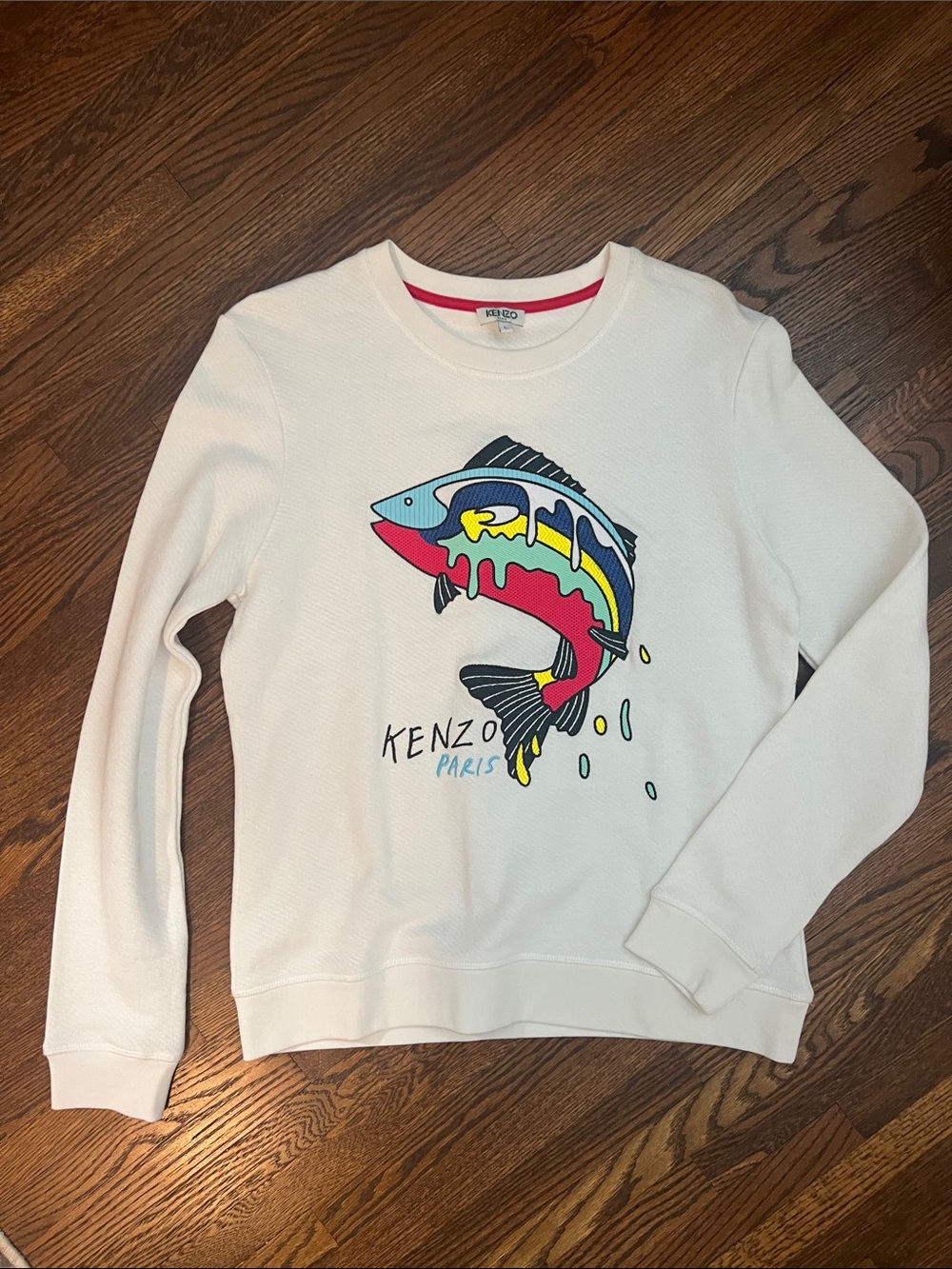 Kenzo White Sweatshirt with Multicolor Dripping Fish Graphic